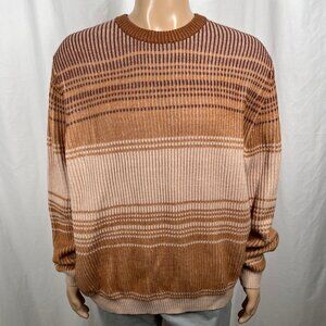 Topman Men's XL Brown Acrylic Wool Blend Retro Striped Knit Crew Neck Sweater